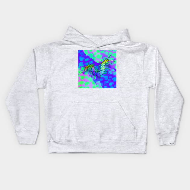 Iridescent Centipede | Cheetah Print (Blue/Green) Kids Hoodie by techno-mantis